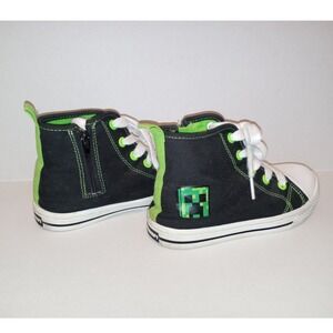 Minecraft Creeper Kids Size 12 High Top Sneakers Black Lime Green Side Zip Side
